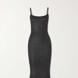 SKIMS lounge ribbed stretch - modal silver and tin maxi slip dress 
#skims